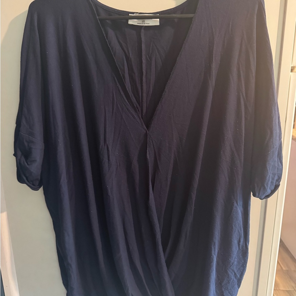 Zenana Outfitters Blue Wrap 3/4 Sleeve Blouse